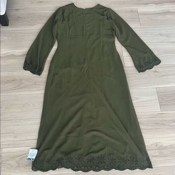 ASOS DESIGN embroidered cuff and hem maxi dress in khaki - Picture 12 of 15